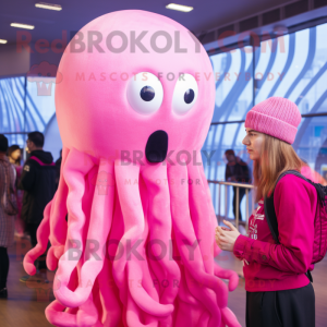Pink Jellyfish mascot costume character dressed with a Turtleneck and Cummerbunds