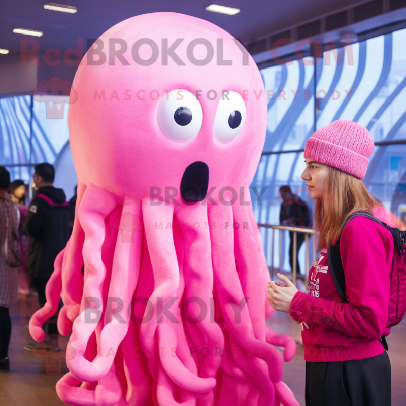 Pink Jellyfish mascot costume character dressed with a Turtleneck and Cummerbunds Pink Jellyfish mascot costume character dressed with a Turtleneck and Cummerbunds