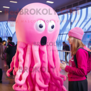 Pink Jellyfish mascot costume character dressed with a Turtleneck and Cummerbunds