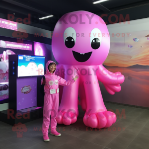 Pink Jellyfish mascot costume character dressed with a Turtleneck and Cummerbunds