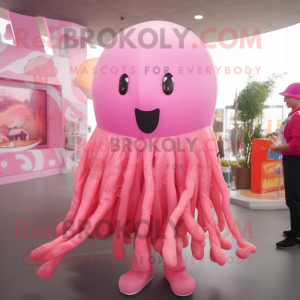 Pink Jellyfish mascot costume character dressed with a Turtleneck and Cummerbunds