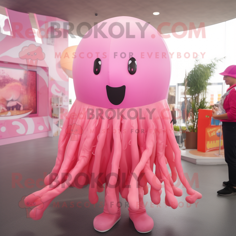 Pink Jellyfish mascot costume character dressed with a Turtleneck and Cummerbunds Pink Jellyfish mascot costume character dressed with a Turtleneck and Cummerbunds