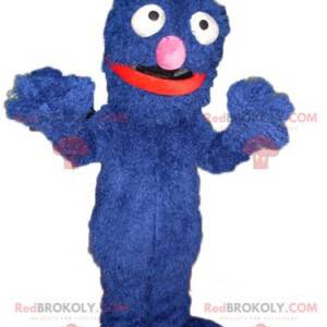 Mascotte de monstre bleu doux drôle et poilu - Redbrokoly.com