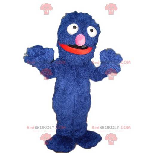 Mascotte de monstre bleu doux drôle et poilu - Redbrokoly.com