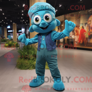 Teal Acrobat mascot costume...