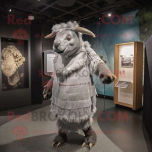 Silver Woolly Rhinoceros mascot costume character dressed with a Mini Dress and Cummerbunds