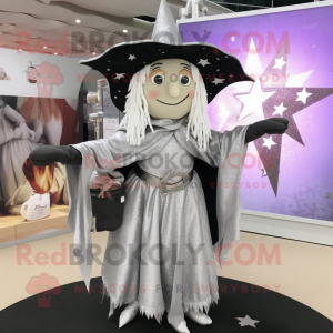 Silver Witch mascot costume character dressed with a Overalls and Scarf clips