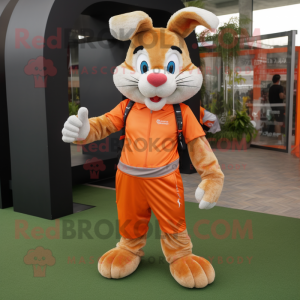 Orange Wild Rabbit mascot costume character dressed with a Joggers and Anklets