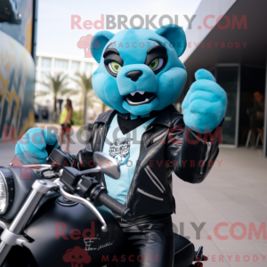 Cyan Panther mascot costume...