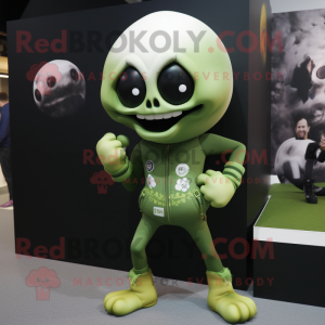Olive Skull mascot costume character dressed with a Leggings and Cufflinks