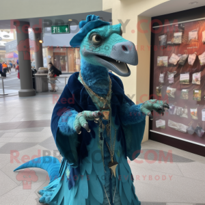 Cyan Utahraptor maskot...