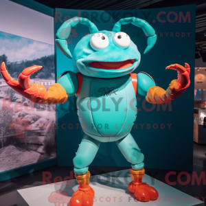 Teal Crab mascot costume...
