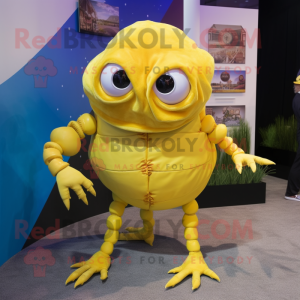 Lemon Yellow Hermit Crab mascot costume character dressed with a Bodysuit and Earrings