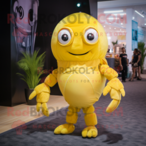 Lemon Yellow Hermit Crab mascot costume character dressed with a Bodysuit and Earrings