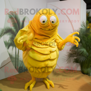 Lemon Yellow Hermit Crab mascot costume character dressed with a Bodysuit and Earrings
