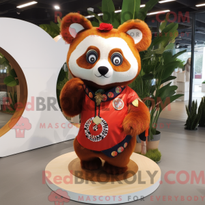 Creme rød panda maskot...