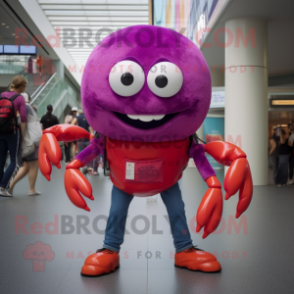 Magenta Crab Cakes mascot costume character dressed with a Skinny Jeans and Keychains