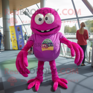 Magenta Crab Cakes mascot costume character dressed with a Skinny Jeans and Keychains