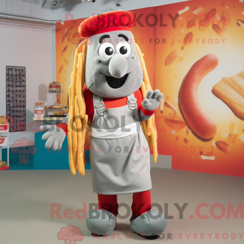 Fantasia de mascote Currywurst Prateada com bermuda e suspensórios - Mascotes Currywurst - REBROKO_333732 - RedBrokoly.com