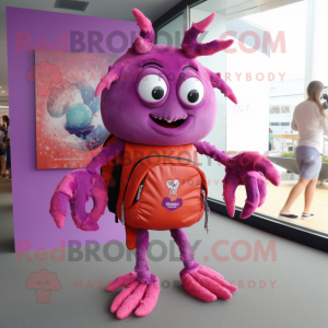 Magenta Crab Cakes mascot costume character dressed with a Skinny Jeans and Keychains