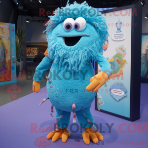 Cyan Paella mascot costume...