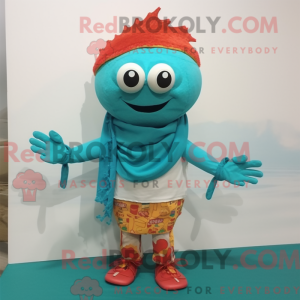 Cyan Paella maskot kostume...