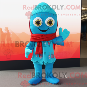 Cyan Paella mascot costume...
