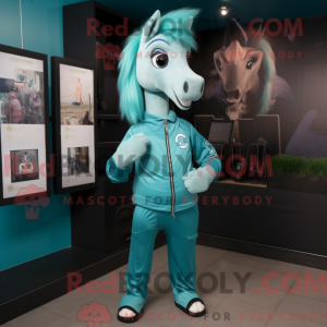Teal Horse mascot costume...
