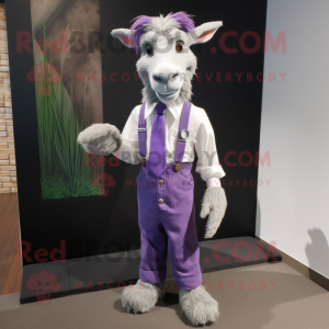 Lavender Goat mascot costume character dressed with a Dress Pants and Tie pins