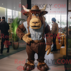 Brun Minotaur maskot drakt...