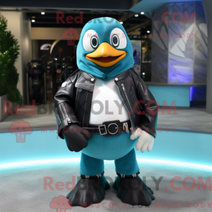 Cyan Penguin maskot kostume...