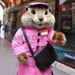 Pink Marmot mascot costume...