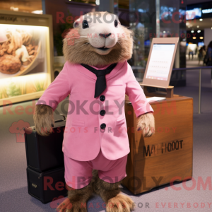 Pink Marmot maskot kostume...