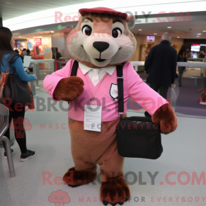 Pink Marmot maskot kostume...