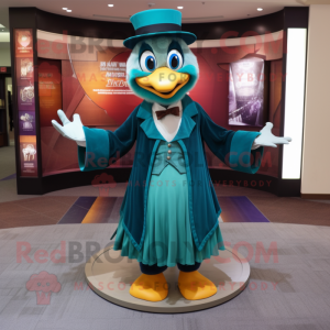 Teal Magician mascot costume character dressed with a Pleated Skirt and Watches