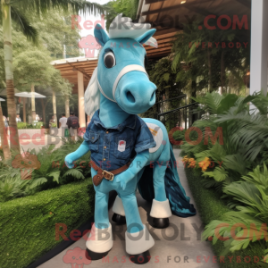 Teal Horse maskot kostume...