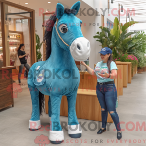 Teal Horse maskot kostume...