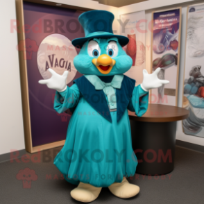 Teal Magician mascot costume character dressed with a Pleated Skirt and Watches
