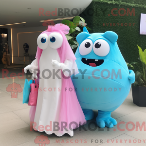 Cyan Pink mascot costume...