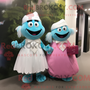 Cyaanroze mascottekostuum...