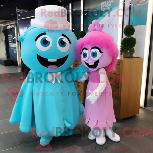 Cyan rosa maskotdraktfigur...