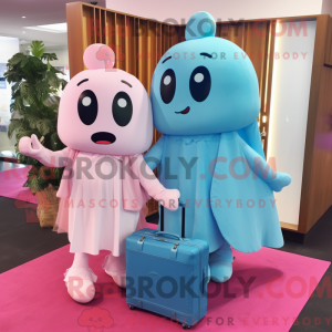 Cyan rosa maskotdraktfigur...