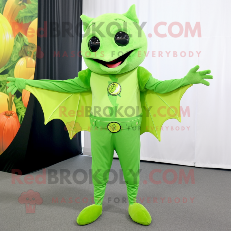 Lime Green Fruit Bat mascot costume character dressed with a Jeggings and Cufflinks