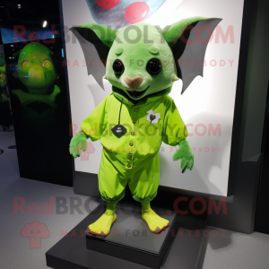 Lime Green Fruit Bat mascot costume character dressed with a Jeggings and Cufflinks