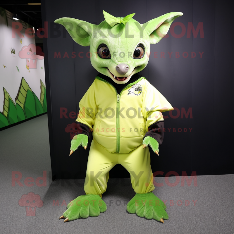 Lime Green Fruit Bat mascot costume character dressed with a Jeggings and Cufflinks Lime Green Fruit Bat mascot costume character dressed with a Jeggings and Cufflinks