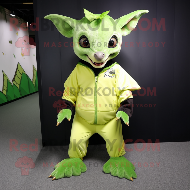 Lime Green Fruit Bat mascot costume character dressed with a Jeggings and Cufflinks