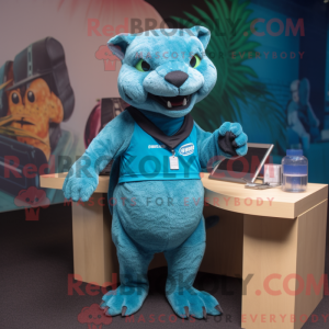 Cyan Jaguarundi mascot...
