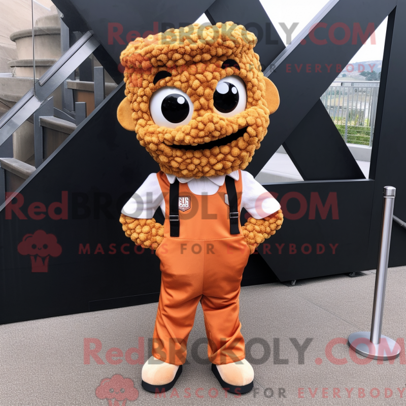 Rust Pop Corn Maskottchen Kostüm Charakter bekleidet mit einem Overall und Schuhclips - Popcorn-Maskottchen - RedBrokoly.com