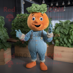 Orange Spinach mascot costume character dressed with a Chambray Shirt and Mittens