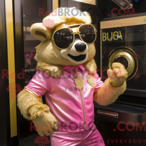 Guld Pink maskot kostume...
